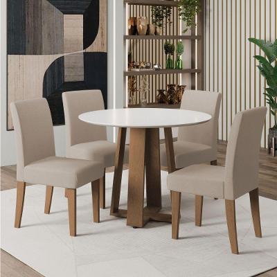 Conjunto de Mesa Athenas Redonda 4 Lugares em MDF com Cadeiras Velusoft Off White Cedro Areia 1