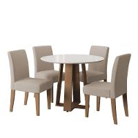 Conjunto De Mesa Sala De Jantar Athenas Redonda 4 Cadeiras Trieste Cedro / Off White / Areia Dobuê - 2