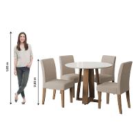 Conjunto De Mesa Sala De Jantar Athenas Redonda 4 Cadeiras Trieste Cedro / Off White / Areia Dobuê