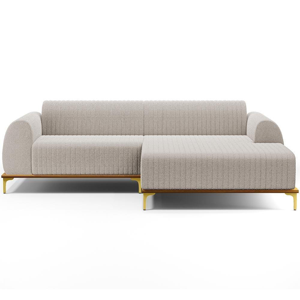Sofá 4 Lugares Chaise Direito Sala Molino 265cm D02 Pés de ouro Bouclê Creme B-54 - 5
