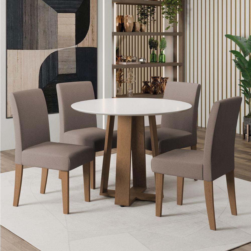 Conjunto De Mesa Sala De Jantar Athenas Redonda 4 Cadeiras Trieste Cedro / Off White / Mascavo Dobuê - 1