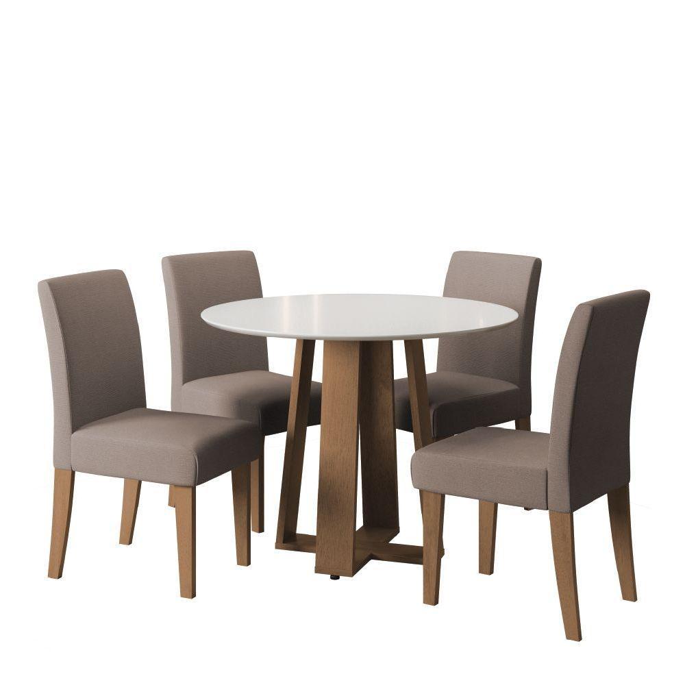 Conjunto De Mesa Sala De Jantar Athenas Redonda 4 Cadeiras Trieste Cedro / Off White / Mascavo Dobuê - 2