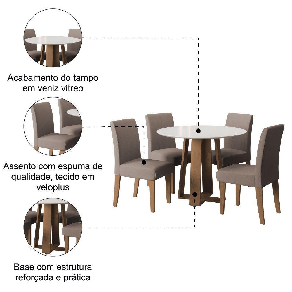 Conjunto De Mesa Sala De Jantar Athenas Redonda 4 Cadeiras Trieste Cedro / Off White / Mascavo Dobuê - 3