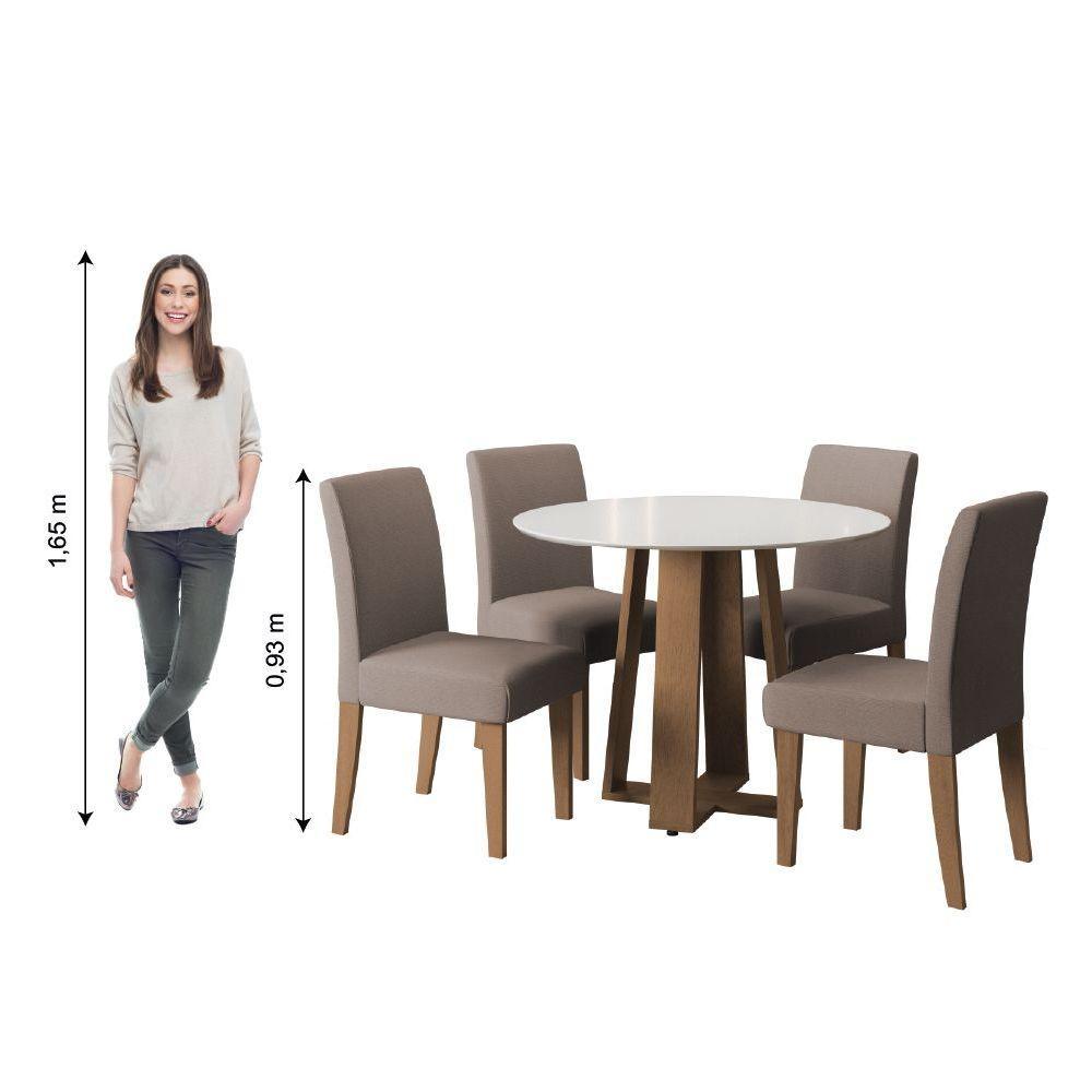 Conjunto De Mesa Sala De Jantar Athenas Redonda 4 Cadeiras Trieste Cedro / Off White / Mascavo Dobuê - 4