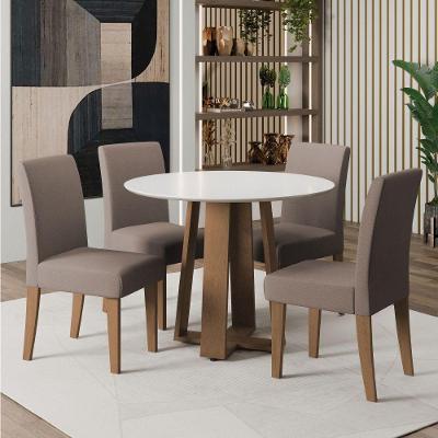Conjunto de Mesa Athenas Redonda 4 Lugares em MDF com Cadeiras Trieste Off White 103cm