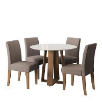 Conjunto De Mesa Sala De Jantar Athenas Redonda 4 Cadeiras Trieste Cedro / Off White / Mascavo Dobuê - 2