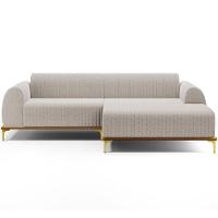 Sofá 5 Lugares Chaise Direito Sala Molino 300cm D02 Pés de ouro Bouclê Creme B-54 - 5