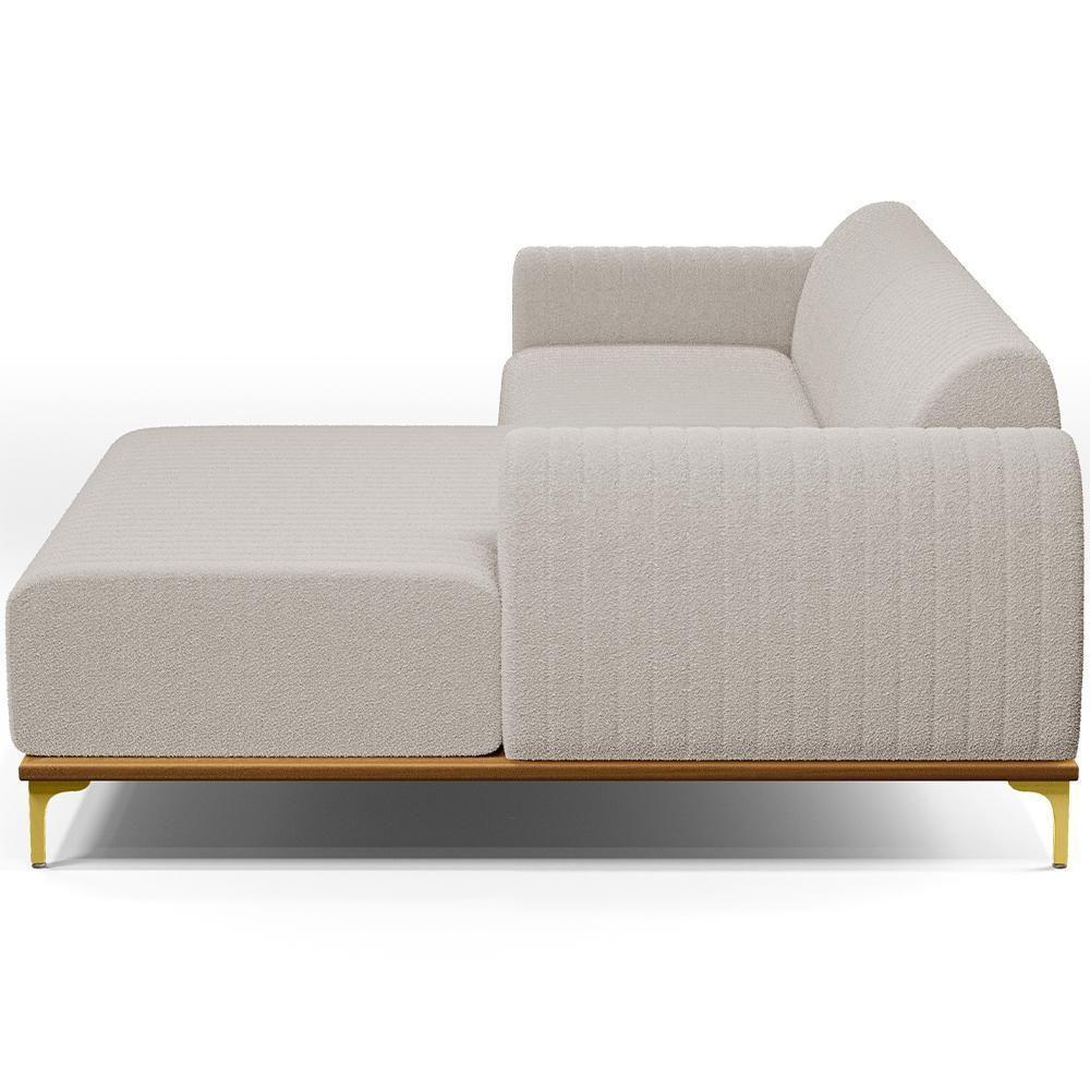 Sofá 5 Lugares Chaise Direito Sala Molino 350cm D02 Pés de ouro Bouclê Creme B-54 - 2