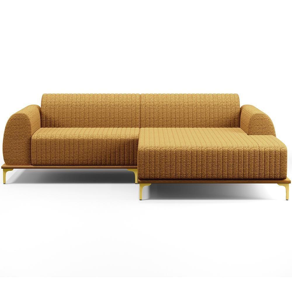 Sofá 5 Lugares Chaise Direito Sala Molino 350cm D02 Pés de ouro Prime Bouclê Mostarda Pb-03 - 7