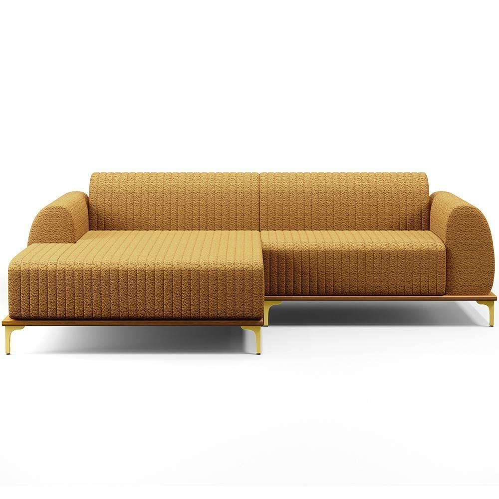 Sofá 5 Lugares Chaise Esquerdo Sala Molino 350cm D02 Pés de ouro Prime Bouclê Mostarda Pb-03 - 5