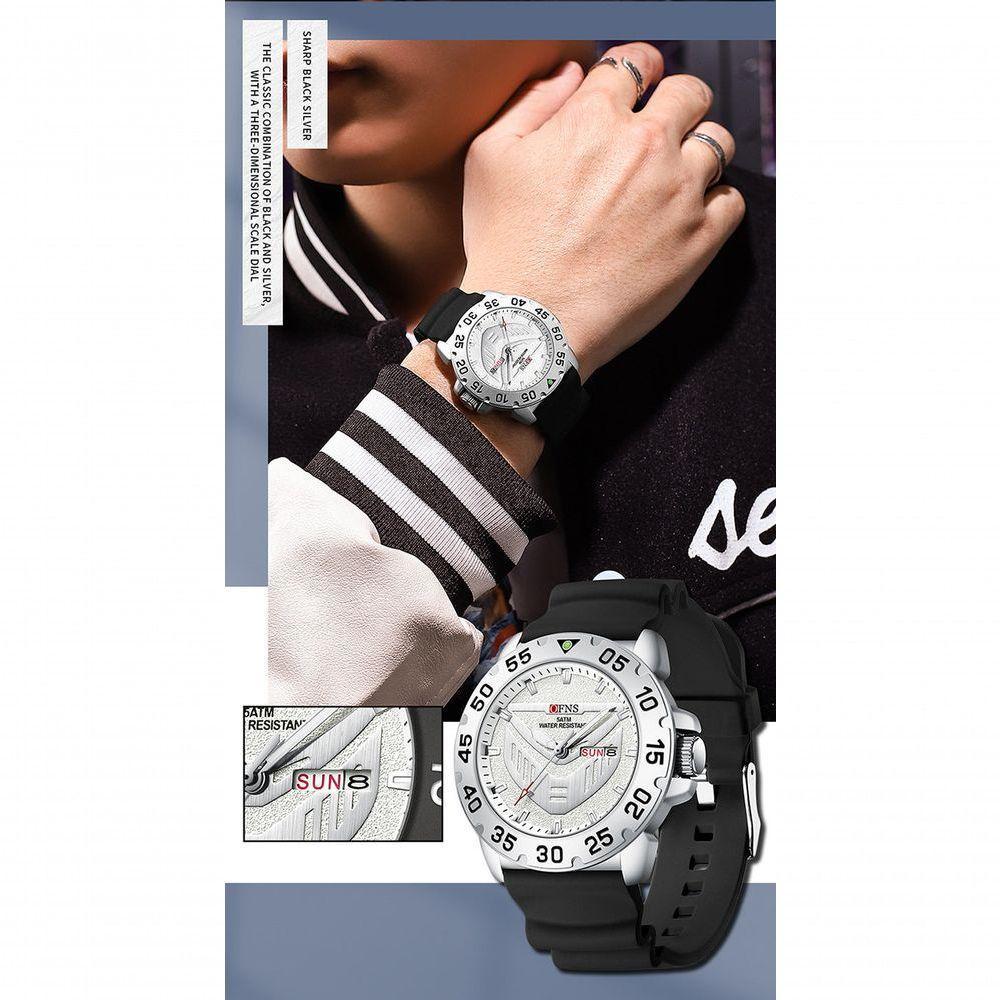 Relógio à Prova D\'água Clássico E Elegante Com Calendário Duplo E Luz Noturna Preto Prateado - 2