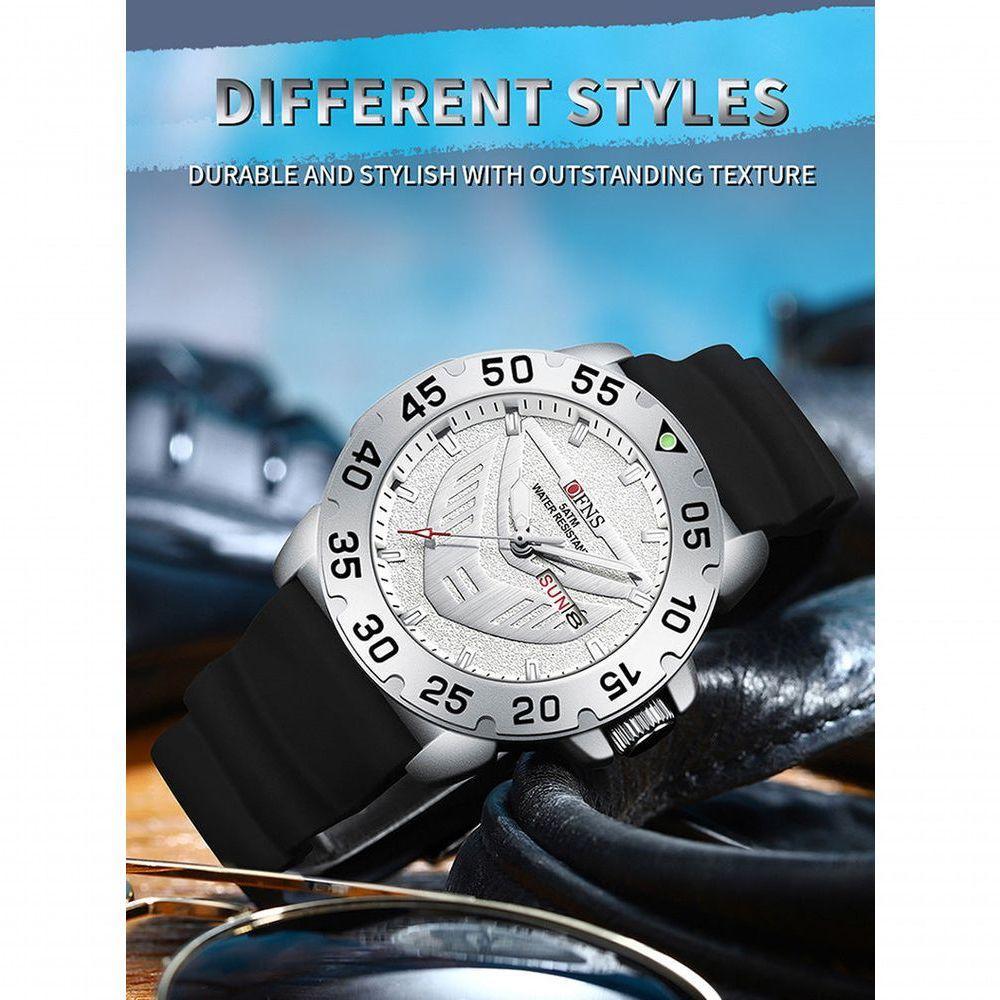 Relógio à Prova D\'água Clássico E Elegante Com Calendário Duplo E Luz Noturna Preto Prateado - 3