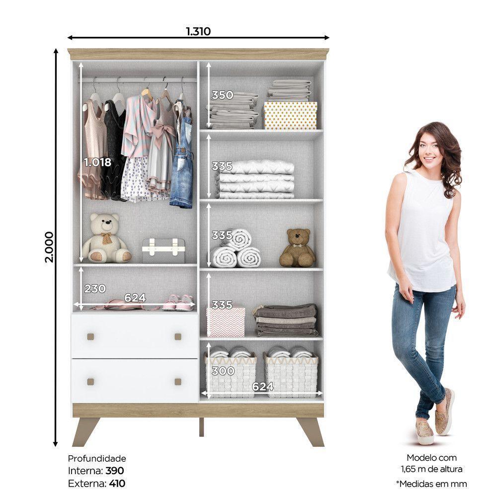 Quarto Bebê Guarda Roupa 4 Pts Cômoda Berço Aurora Casa 812 Branco Com Jequitibá Hp - 9