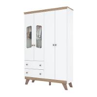 Quarto Bebê Guarda Roupa 4 Pts Cômoda Berço Aurora Casa 812 Branco Com Jequitibá Hp - 2