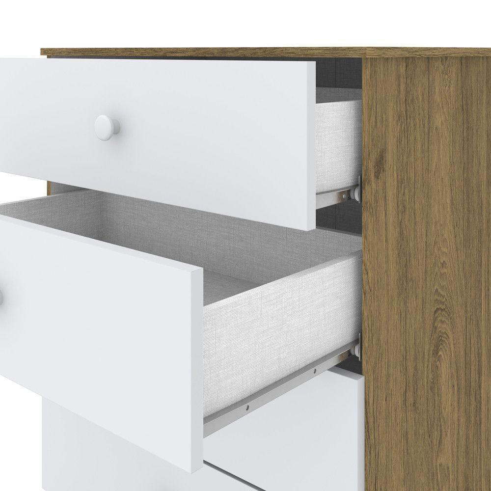 Quarto Bebê Guarda Roupa 4 Pts Cômoda Berço Sophia Casa 812 Rústico Com Branco - 2