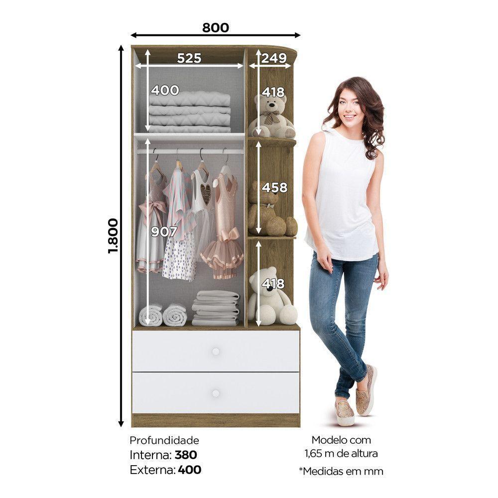 Quarto Bebê Guarda Roupa 4 Pts Cômoda Berço Sophia Casa 812 Rústico Com Branco - 10