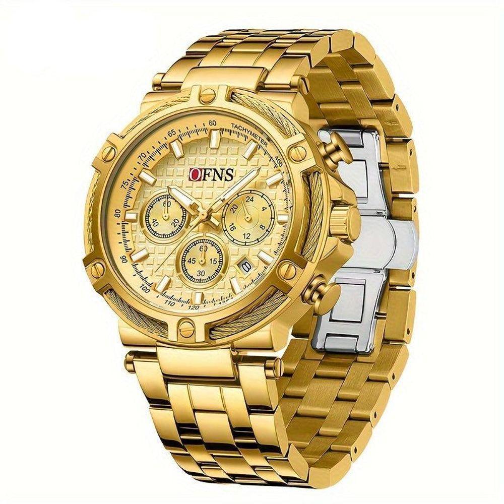 Relógio De Quartzo Resistente à água 3atm Mostrador Redondo Dourado - 1