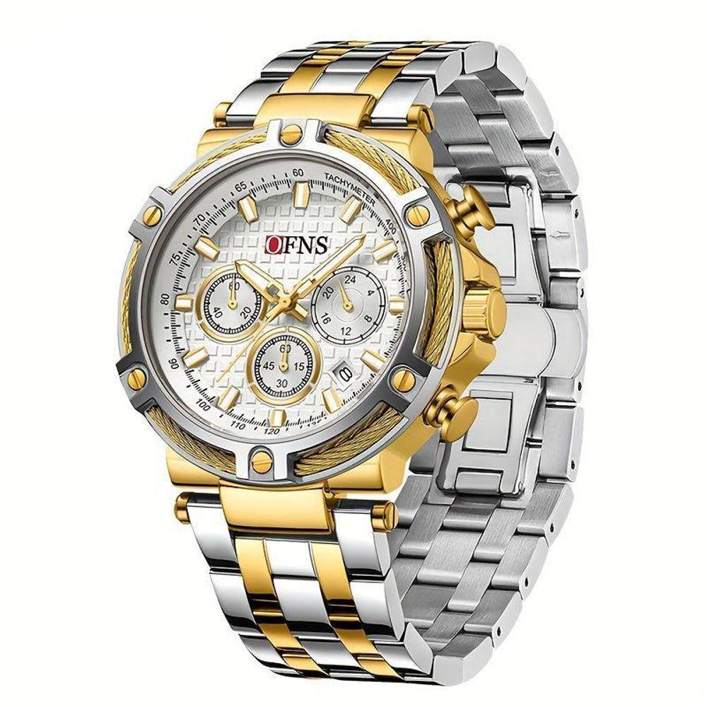 Relógio De Quartzo Resistente à água 3atm Mostrador Redondo Branco Dourado - 1