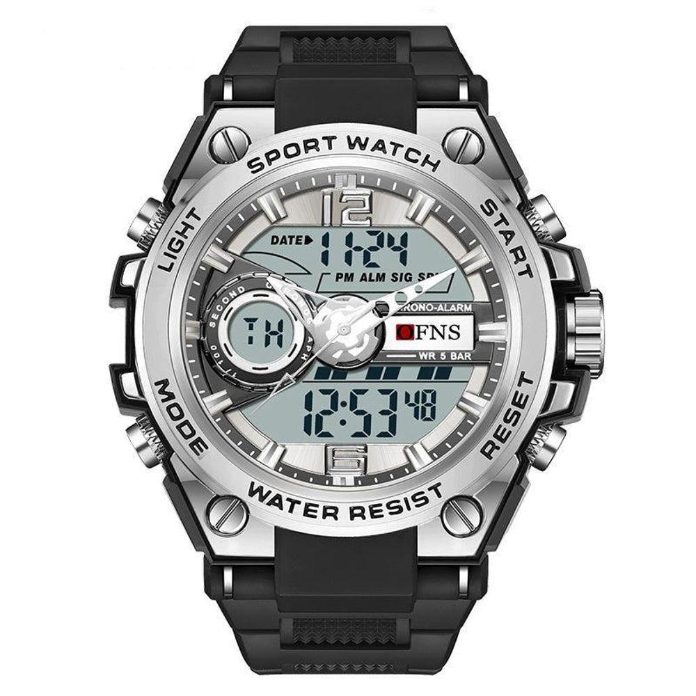 Relógio Eletrônico à Prova D\'água Para Esportes Com Visor Duplo E Luz Noturna Prateado - 1
