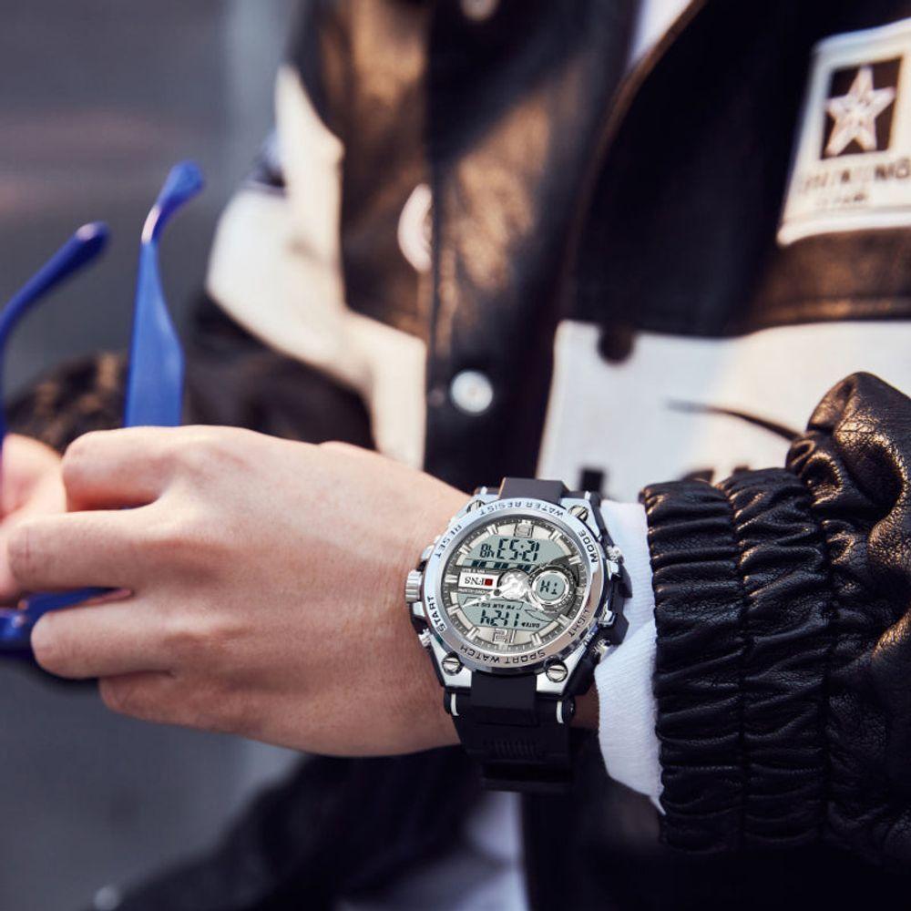 Relógio Eletrônico à Prova D\'água Para Esportes Com Visor Duplo E Luz Noturna Prateado - 2