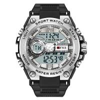 Relógio Eletrônico à Prova D\'água Para Esportes Com Visor Duplo E Luz Noturna Prateado - 1