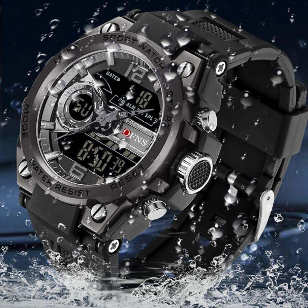 Relógio Eletrônico à Prova D\'água Para Esportes Com Visor Duplo E Luz Noturna Preto - 2