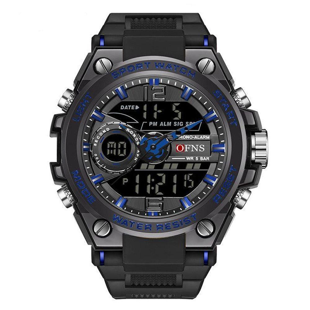 Relógio Eletrônico à Prova D\'água Para Esportes Com Visor Duplo E Luz Noturna Azul - 1