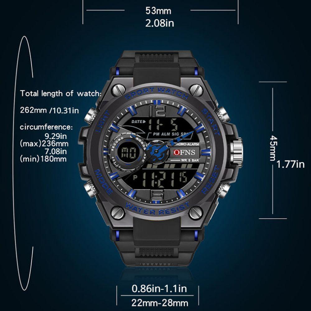 Relógio Eletrônico à Prova D\'água Para Esportes Com Visor Duplo E Luz Noturna Azul - 2