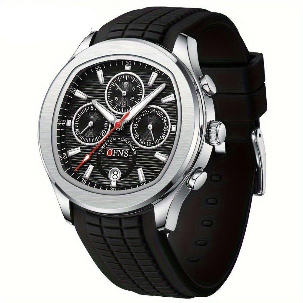 Relógio Ofns Masculino - Brilho Noturno, à Prova D'água 30m, Calendário & Cronômetro Preto Prateado - 1