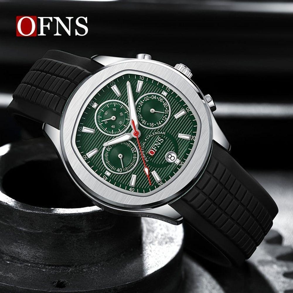 Relógio Ofns Masculino - Brilho Noturno, à Prova D'água 30m, Calendário & Cronômetro Preto Prateado - 2