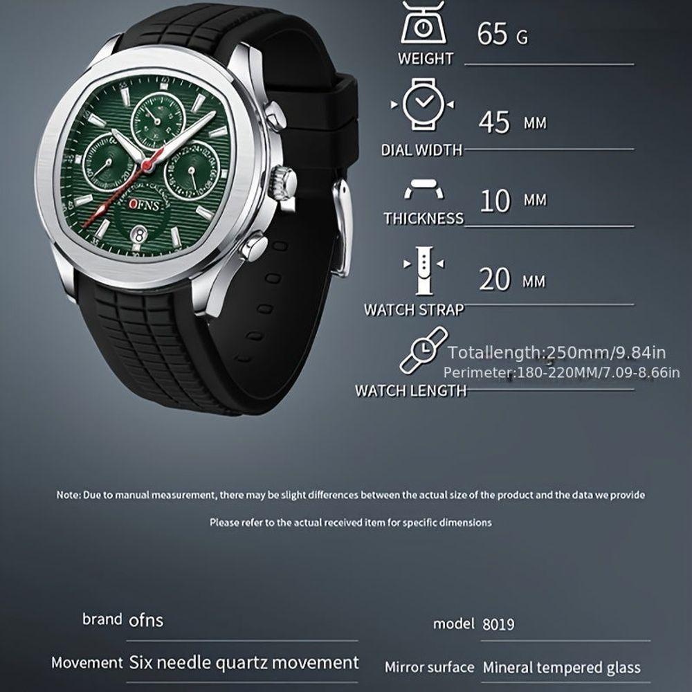 Relógio Ofns Masculino - Brilho Noturno, à Prova D'água 30m, Calendário & Cronômetro Preto Prateado - 3