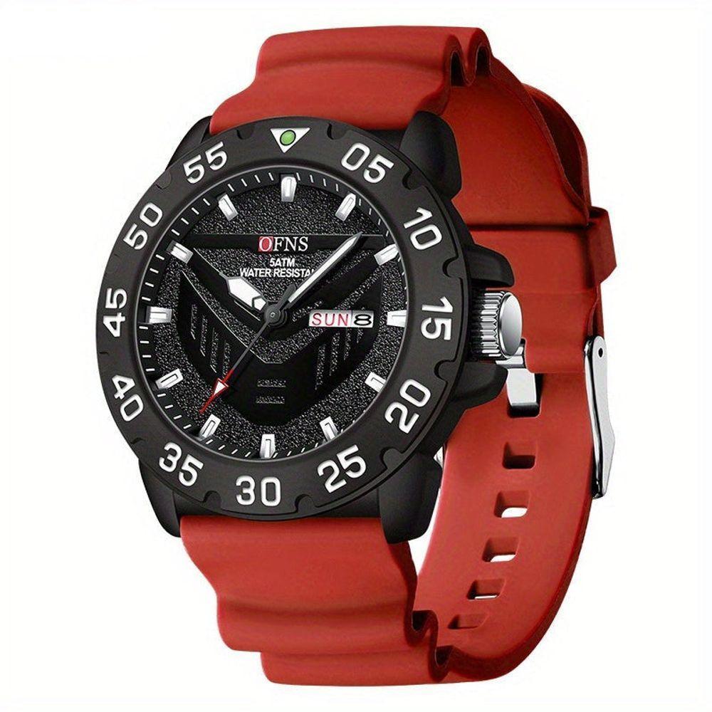 Relógio à Prova D\'água Clássico E Elegante Com Calendário Duplo E Luz Noturna Vermelho - 1