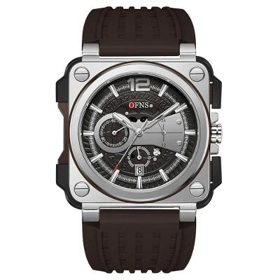 Relógio Masculino Ofns 1305 Quartz Outdoor Prova Dgua Com Crongrafo E Pulseira De Silicone Marrom