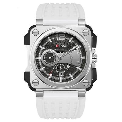 Relógio Masculino Ofns 1305 Quartz Outdoor Prova Dgua Com Crongrafo E Pulseira De Silicone Branco