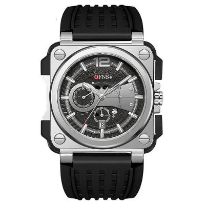 Relógio Masculino Ofns 1305 Quartz Outdoor Prova Dgua Com Crongrafo E Pulseira De Silicone Preto