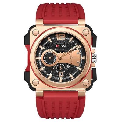 Relógio Masculino Ofns 1305 Quartz Outdoor Prova Dgua Com Crongrafo E Pulseira De Silicone Vermelho