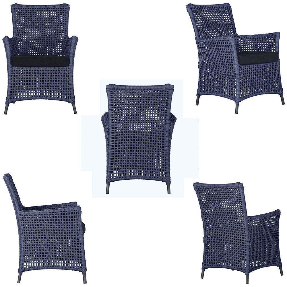 4 Poltronas Igapó Alumínio Pintura Preta Corda Náutica E12 Azul - 3