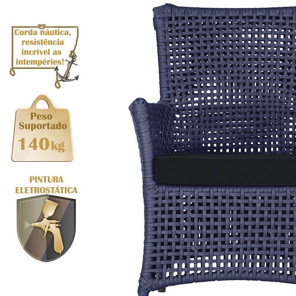4 Poltronas Igapó Alumínio Pintura Preta Corda Náutica E12 Azul - 4