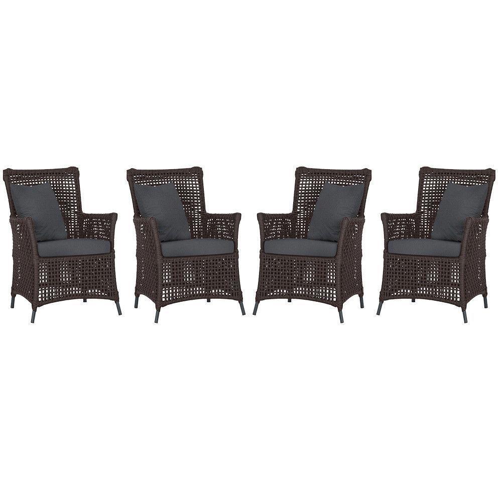 4 Poltronas Igapó Alumínio Pintura Preta Corda Náutica E11 Marrom - 1