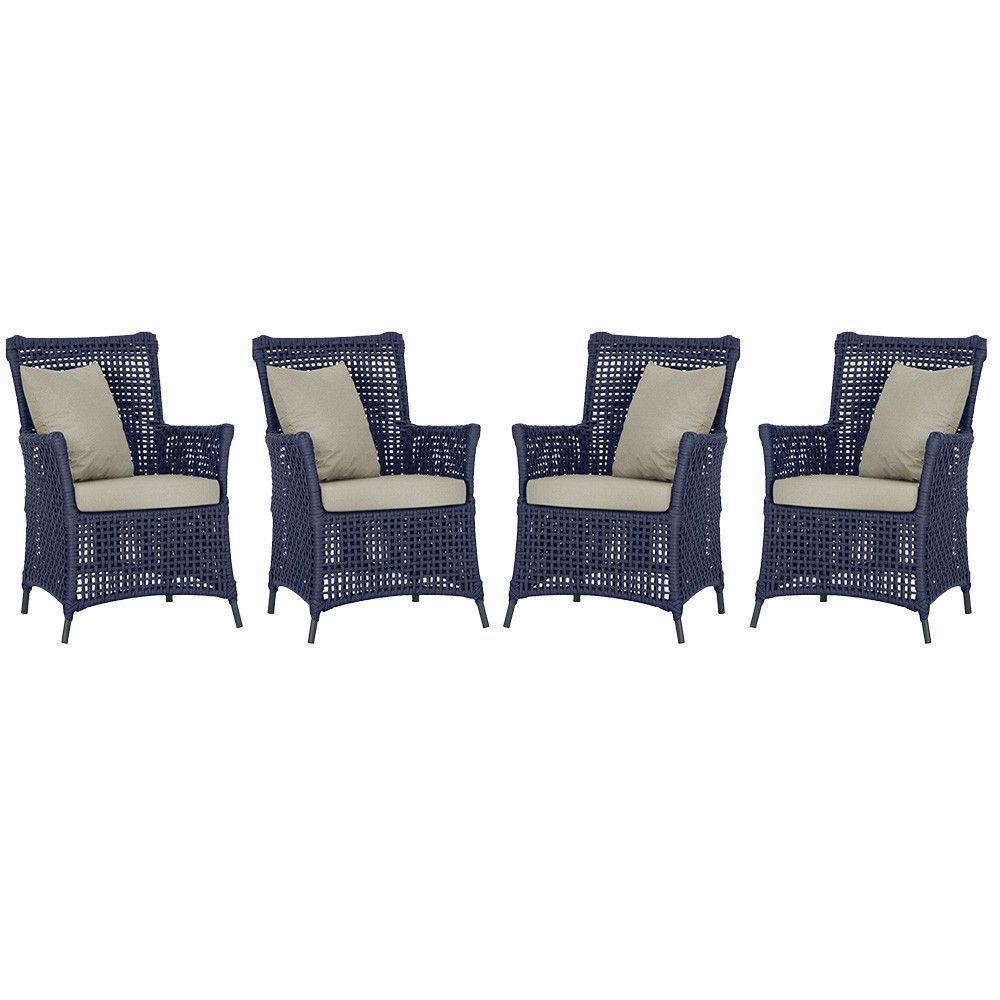 4 Poltronas Igapó Alumínio Pintura Preta Corda Náutica E7 Azul - 1