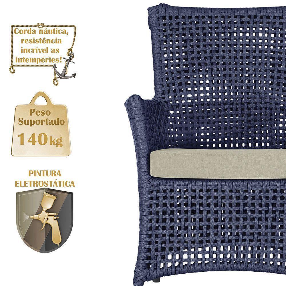 4 Poltronas Igapó Alumínio Pintura Preta Corda Náutica E7 Azul - 4