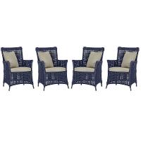 4 Poltronas Igapó Alumínio Pintura Preta Corda Náutica E7 Azul - 1