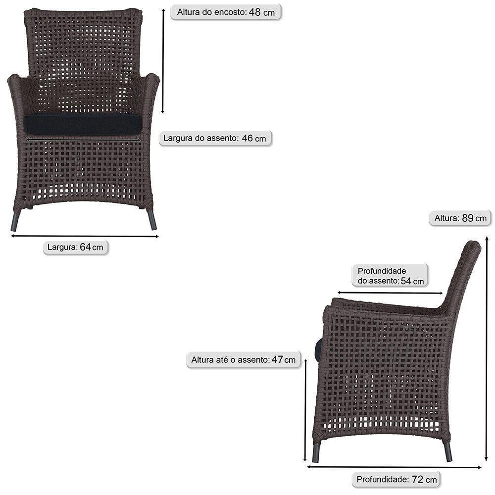 4 Poltronas Igapó Alumínio Pintura Preta Corda Náutica E12 Marrom - 6