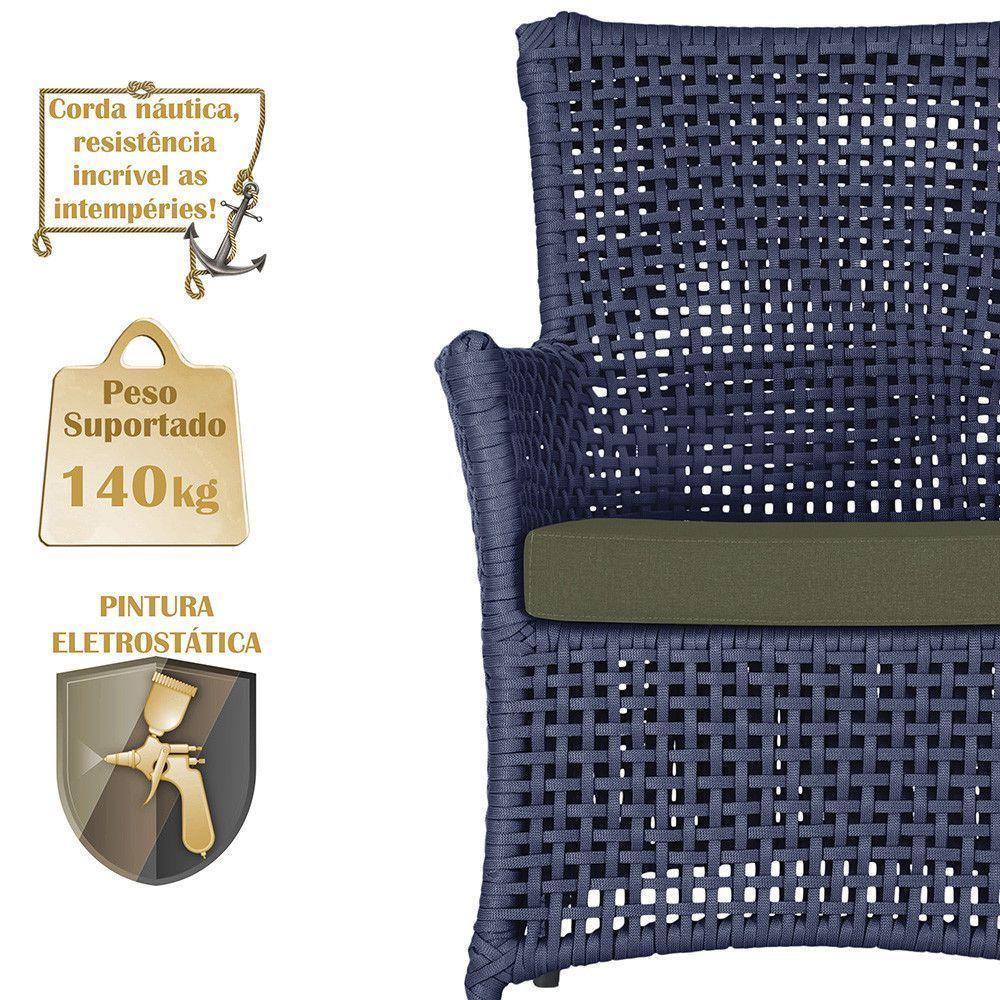 4 Poltronas Igapó Alumínio Pintura Preta Corda Náutica E13 Azul - 2