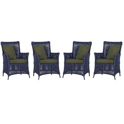 Kit 4 Poltronas Igapó Alumínio Corda Náutica Azul Preto Estofado Impermeável Trama Móveis
