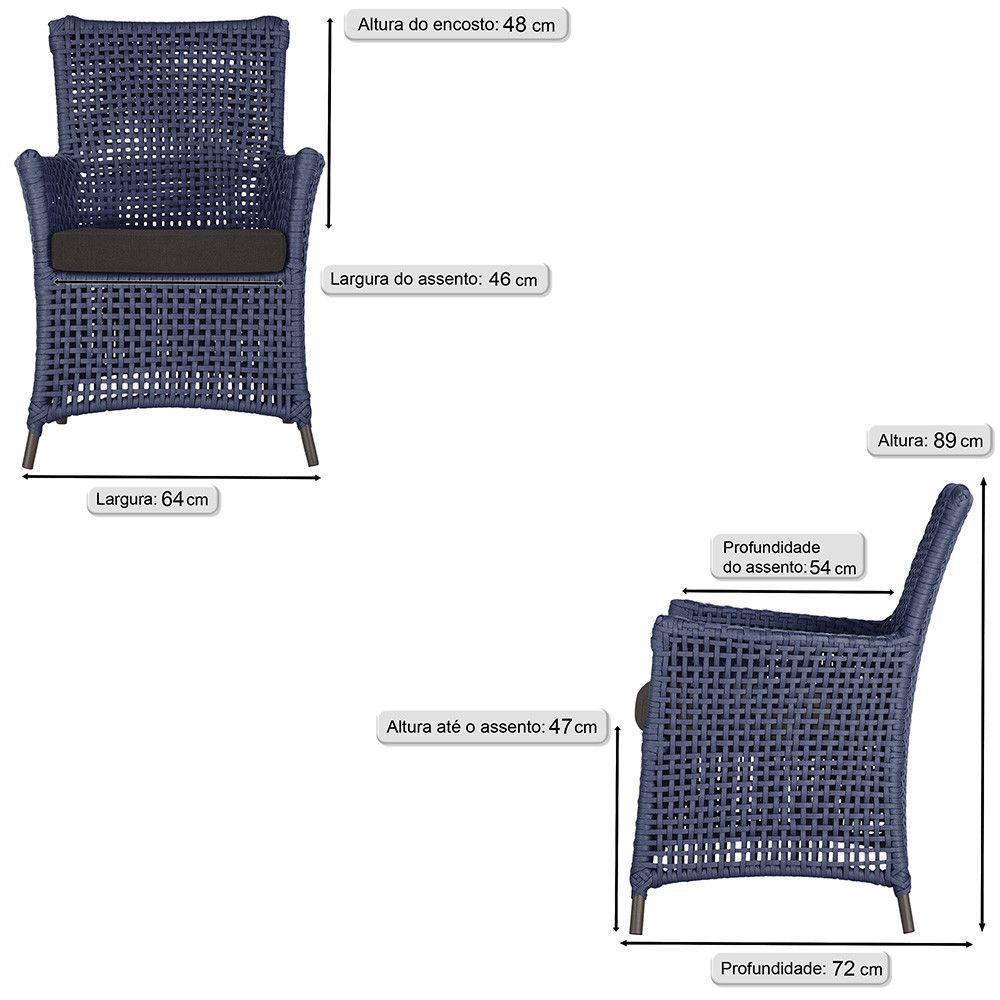 4 Poltronas Igapó Alumínio Pintura Marrom Corda Náutica E9 Azul - 6