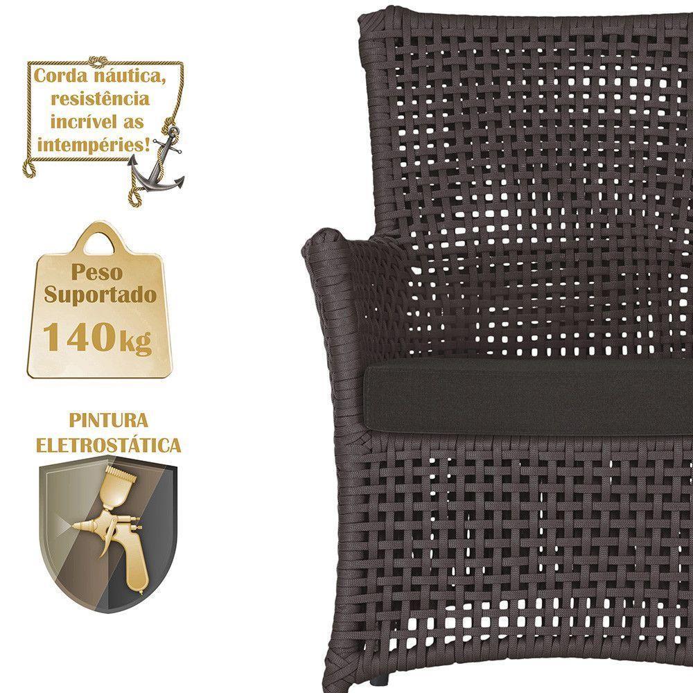 4 Poltronas E 1 Mesa Igapó Alumínio Preta Corda Náutica E9 Marrom - 4