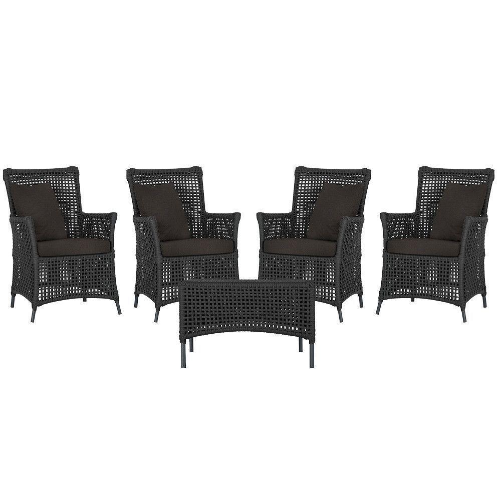 4 Poltronas E 1 Mesa Igapó Alumínio Preta Corda Náutica E9 Preto - 1