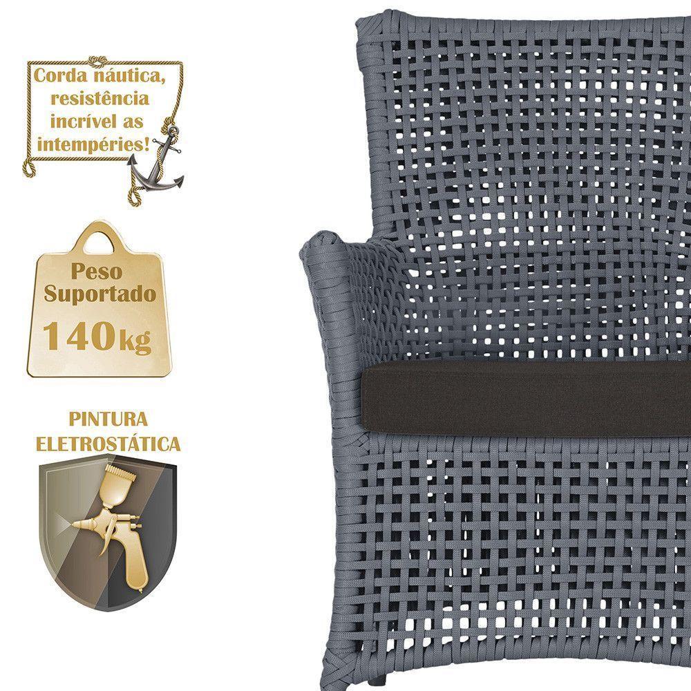 4 Poltronas E 1 Mesa Igapó Alumínio Preta Corda Náutica E9 Prata - 4