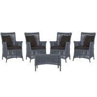 4 Poltronas E 1 Mesa Igapó Alumínio Preta Corda Náutica E9 Prata - 1